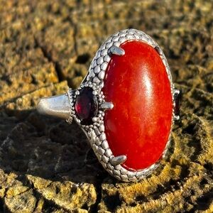 Silver Ring Carnelian Stone With Garnets Snake Theme